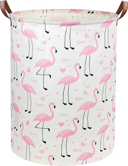 Flamingo Pink Laundry Hamper Baby Girl Laundry Basket Kids Toy Storage Bins Nursery Hamper for Girls Room Decor Bedroom Bathroom Gift Basket(Love Flamingo)