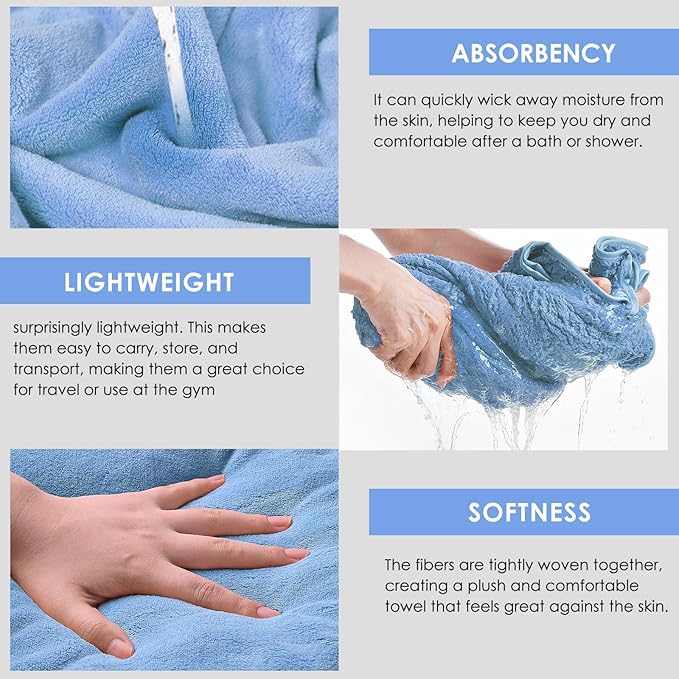 GraceAier Microfiber Bath Towels 4 Pack, 28x56 Inch Coral Velvet Quick Dry Towel Set, Highly Absorbent, Ultra Soft & Lint-Free for Bathroom, Gym, Travel and Swim