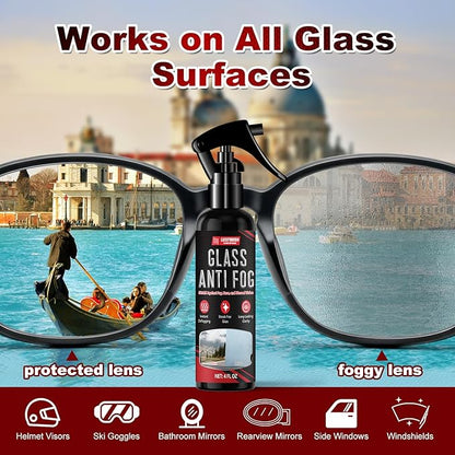 Anti Fog Spray for Glass & Windshield Defogger – 24H Long Lasting Prevention for Car, Mirrors, Windows, Goggles, Shower Door – Streak-Free & Instant Clear with Microfiber Towel, 120ml/4oz