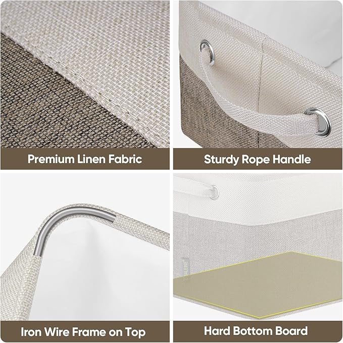 BALEINE 2 Pack Fabric Closet Storage Bins for Shelves, Linen Closet Organizers and Storage, Decorative Baskets for Organizing, Shelf, Clothes, Home, Office (Brown, 12"x8"x8")