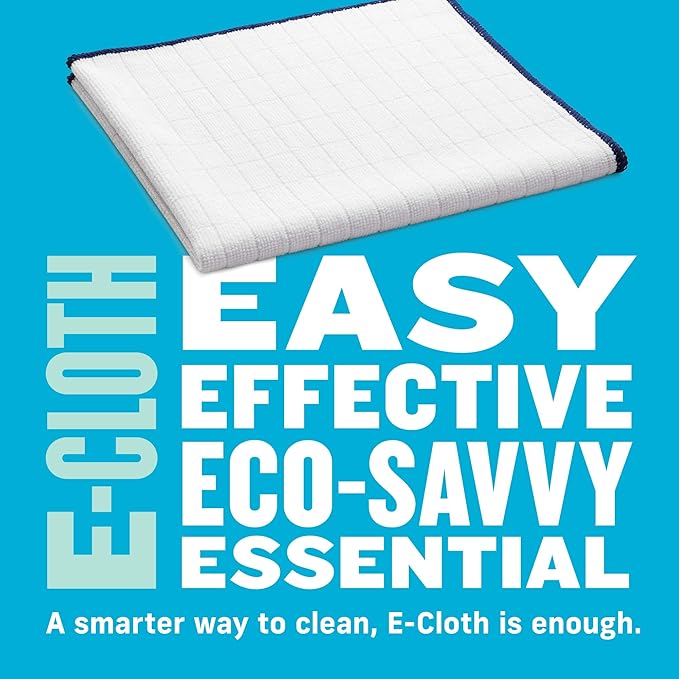 E-Cloth Wash & Wipe Dish Cloth, Premium Microfiber Cleaning Cloth, Ideal Dish Towels for Drying Dishes, Glasware, Cookware and Countertops, 100 Wash Guarantee, White with Blue Trim, 4 Count