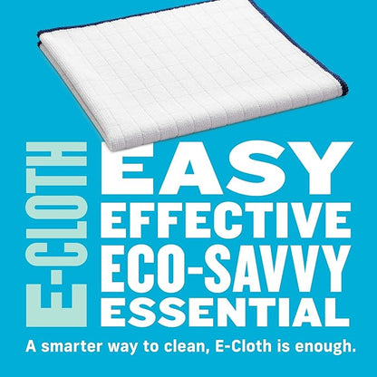 E-Cloth Wash & Wipe Dish Cloth, Premium Microfiber Cleaning Cloth, Ideal Dish Towels for Drying Dishes, Glasware, Cookware and Countertops, 100 Wash Guarantee, White with Blue Trim, 4 Count