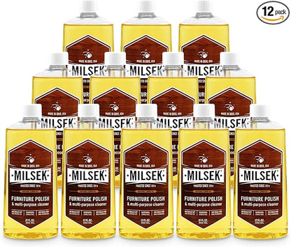 Milsek Furniture Polish and Wood Cleaner with Lemon Oil - Multipurpose Solution for Home Improvement from Hardwood Floors to Kitchen Cabinets - 12 Fl Oz (Pack of 12)