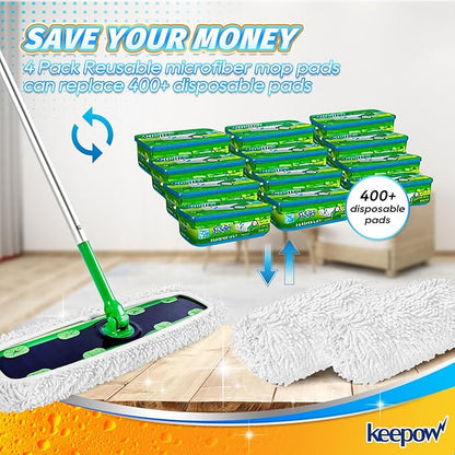 KEEPOW Reusable XL Wet Pads Compatible with Swiffer XL Sweeper, X-Large Dry Sweeping Cloths, Wet Mopping Cloths, Washable Microfiber XL Wet Pads Refills for Surface/Hardwood Floor Cleaning, 4 Pack