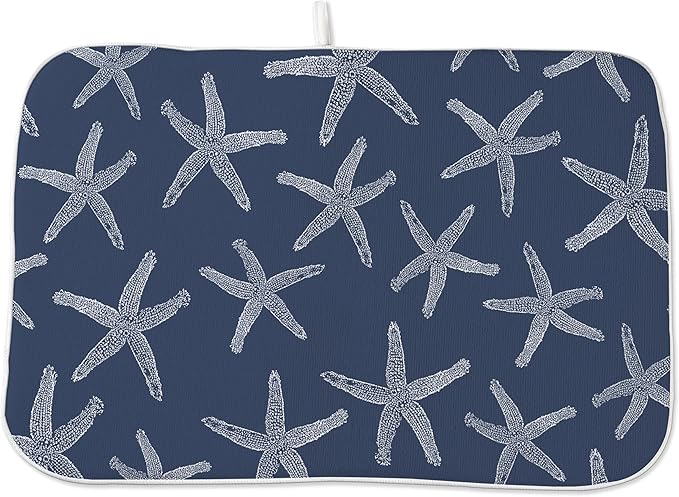Navy Blue Starfish Coastal Dish Drying Mats 18x24 Inch Coastal Nautical Summer Decorative Drying Mats Beach Ocean Outdoor Decor Coffee Bar Mat for Kitchen Dining Room