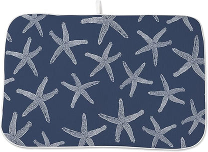 Navy Blue Starfish Coastal Dish Drying Mats 18x24 Inch Coastal Nautical Summer Decorative Drying Mats Beach Ocean Outdoor Decor Coffee Bar Mat for Kitchen Dining Room