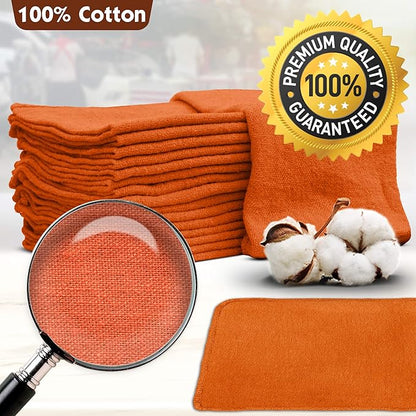 Nabob Wipers Auto Mechanic Shop Towels 100 Pack Bulk Rags 100% Cotton Commercial Grade Shop Rags Size 14"x14" (100 Pack, Orange)