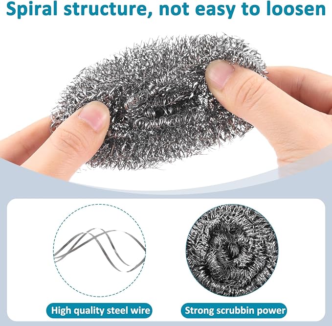 60 Pcs Stainless Steel Wool Scrubber Bulk Steel Wool Sponges Pack Metal Dishwashing Wire Scouring Pads Heavy Duty Clean Dish Pot Pan and Oven for Cleaning Kitchen Bathrooms and More