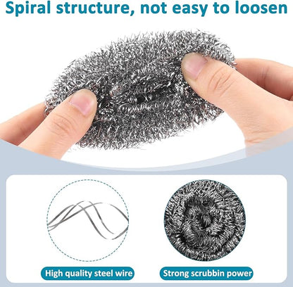 200 Pcs Stainless Steel Wool Scrubber Bulk Steel Wool Sponges Pack Metal Dishwashing Wire Scouring Pads Heavy Duty Clean Dish Pot Pan and Oven for Cleaning Kitchen Bathrooms and More