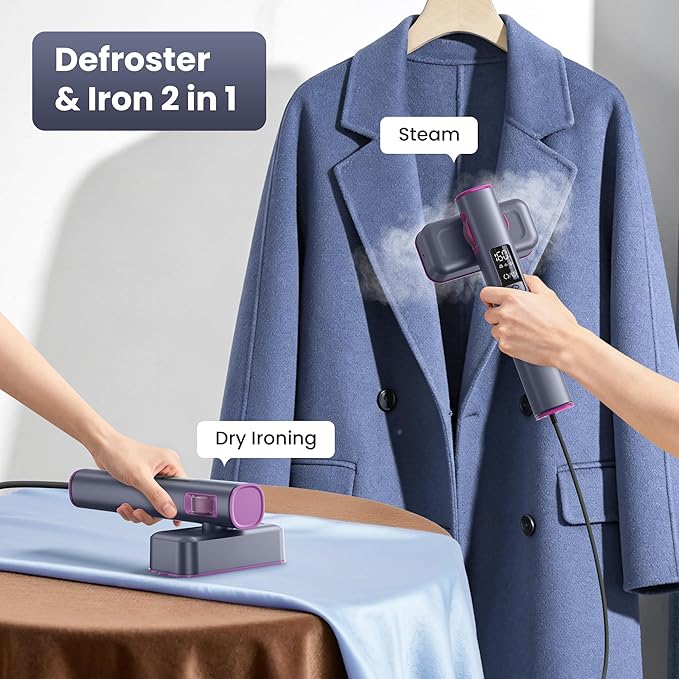 Steamer Clothes Clothing Handheld Garment - for Hand Held Steamers Travel Steam Genie Portable Curtain Vacuum Vertical Cloth，90° Automatic Rotation Function, 3 Gear Settings，Safety Protection System