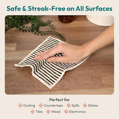 FEBU Swedish Dishcloths for Kitchen | 5 Pack Neutral Reusable Paper Towels Washable | Swedish Dish Towels | Non-Scratch Cellulose Sponge Cloths | No Odor, Biodegradable Cleaning Cloths