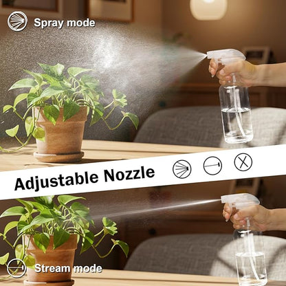 Glass Spray Bottles 16.9oz Empty Spray Bottle Mist/Stream Spraying Small Refillable Containers for Hair Care, Cleaning Solutions, Plants, Essential Oils 2 Pack (Clear, 16.9oz)