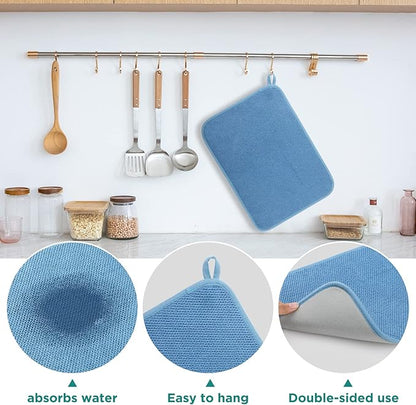 GeeRic Microfiber Dish Drying Mat, Super Absorbent Kitchen Dish Drying Pad for Mother's Day, Reversible Gift Mats for Countertop, 17.8 * 23.6 inch Blue