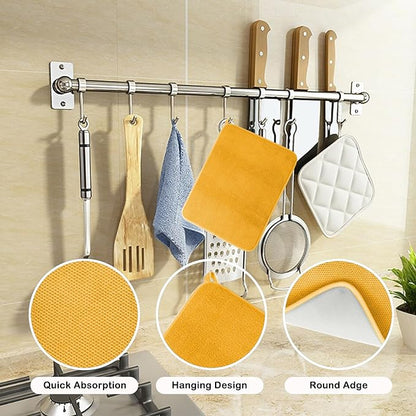 2 Pack Microfiber Dishes Drying Mats with Hanging Loop, Absorbent Dishes Drainer Pads for Kitchen Counter, Medium Size Dish Drying Mats for Countertops, Sinks, Drainer Racks, Yellow, 15'' x 20''