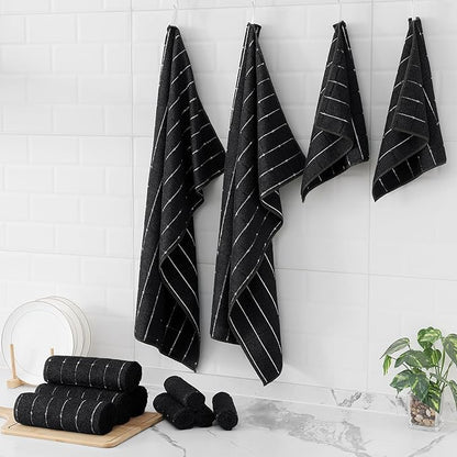 Homaxy Microfiber Kitchen Towels and Dishcloths Set, 12 Pack Soft and Absorbent Dish Hand Towels Bulk, 28 x 16 Inch & 12 x 12 Inch Quick Drying Rags for Washing Dishes, Black