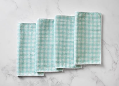Martha Stewart Microfiber Cleaning Cloths, Ultra-Absorbent, Lint-Free Cleaning Towels for Home & Kitchen, Teal Gingham, 11 Inches, 24 Count
