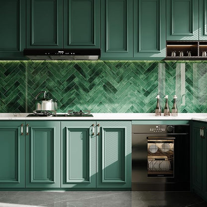 COLAMO Luxury Green Peel and Stick Tiles, Self Adhesive Glossy Tile, Brick Mosaic Tile Stick on Backsplash for Kitchen, Bathroom, RV, Laundry, Accent Wall(Sample)