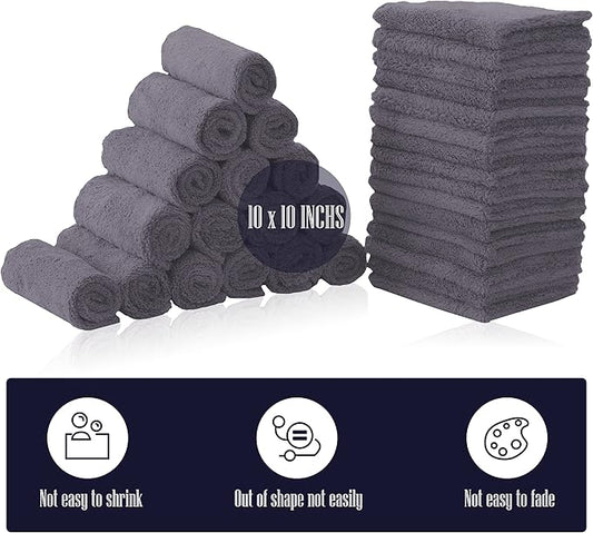 32 Pack Baby Washcloths - Luxury Coral Fleece - Extra Absorbent and Soft Wash Clothes for Newborns, Infants and Toddlers - Suitable for Sensitive Skin and New Born - Baby Shower - Grey, 10x10 Inch