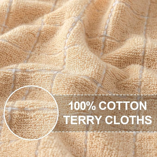 Homaxy 100% Cotton Terry Kitchen Towels(Apricot, 13 x 28 inches), Checkered Designed, Soft and Super Absorbent Dish Towels, 12 Pack
