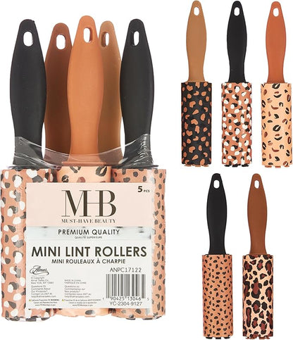 Expressions 5pc Mini Lint Rollers Value Pack - Colorful Compact Mini Lint Roller for Travel, Household Essentials Pet Hair Removal Tool & Lint Removers for Clothing (Brown)