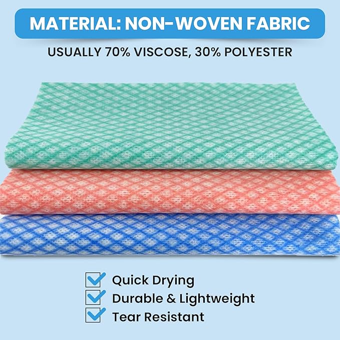 50 Count Disposable Cleaning Cloths, Blue - 13.8"x15.8" Ultra Absorbent Towels for Kitchen, Stove & Bathroom - Multi-Purpose Soft Dish Cloths