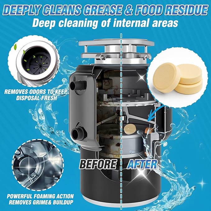 Yeardera Garbage Disposal Cleaner and Deodorizer Tablets - 50 Count (1-Year Supply), Powerful Foaming Sink Cleaner, Quickly Eliminates Odors (49, Tablet)