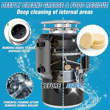 Yeardera Garbage Disposal Cleaner and Deodorizer Tablets - 50 Count (1-Year Supply), Powerful Foaming Sink Cleaner, Quickly Eliminates Odors (49, Tablet)