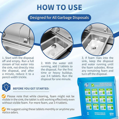 Universal Garbage Disposal Brush and Foaming Garbage Disposal 24 Tablets Bundle
