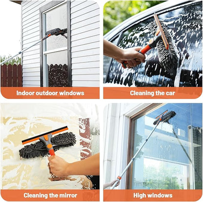 Eazer 65'' Squeegee Window Cleaner 2 in 1 Rotatable Window Cleaning Tool Kit with Telescopic Pole, Window Washing Equipment with Bendable Head for Indoor/Outdoor Window and Car Glass