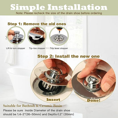 Kitchen Sink Drain Strainer 3 in 1, 304 Stainless Steel Pop Up Sink Stopper, Anti-Clogging Drain Stopper, Strainers for Kitchen, Drain Cover & Kitchen Accessories for US Standard Sink (Shiny Chrome)
