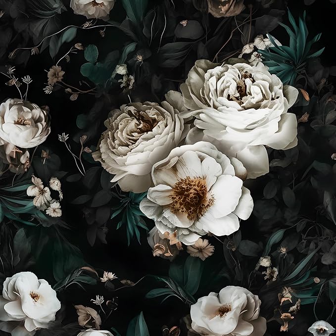 Laatse Dark Floral Wallpapr Peel and Stick Boho Wallpaper 17.5in x 118in Black Contact Paper Waterproof Self Adhesive Vintage Large Floral Wall Paper for Bedroom Walls Cabinet Decor