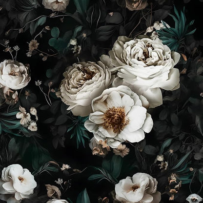 Laatse Dark Floral Wallpapr Peel and Stick Boho Wallpaper 17.5in x 118in Black Contact Paper Waterproof Self Adhesive Vintage Large Floral Wall Paper for Bedroom Walls Cabinet Decor