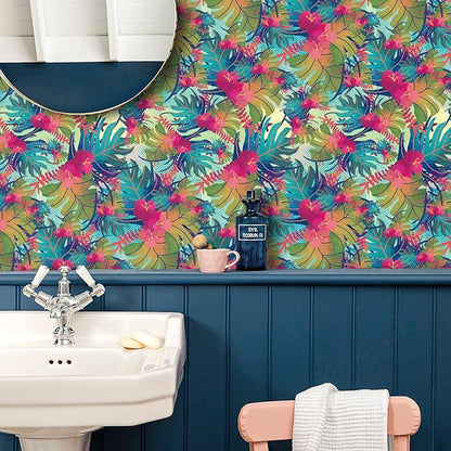 VaryPaper 17.7"x78.7" Tropical Wallpaper Leaf Floral Peel and Stick Wallpaper Waterproof Decorative Floral Contact Paper for Walls Removable Self Adhesive Wall Mural for Bedroom Bathroom Cabinets