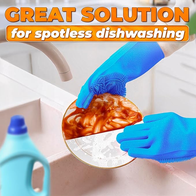 ALPENKOK Silicone Dishwashing Gloves with Scrubber – Non-Slip Silicone Gloves wor Washing Dishes | Household Use