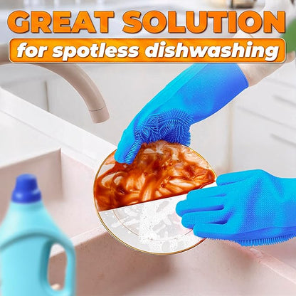 ALPENKOK Silicone Dishwashing Gloves with Scrubber – Non-Slip Silicone Gloves wor Washing Dishes | Household Use