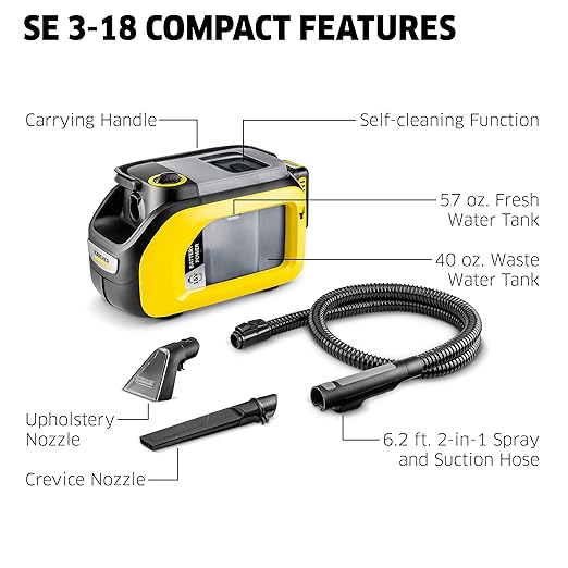 Kärcher Cordless Carpet and Upholstery Cleaner, Self-Cleaning Function, Spot Cleaner for Carpets, Cars and Furniture, SE 3-18 Compact - Tool Only