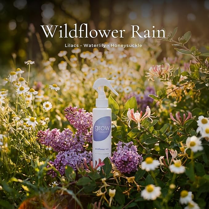 Grow Fragrance Spring 3-Pack – Non-Toxic Air Freshener Spray – Green Tea Matcha, Hibiscus Tea & Wildflower Rain – 100% Plant-Based Essential Oils – Safe for Home, Car & Linens – 5 oz Each