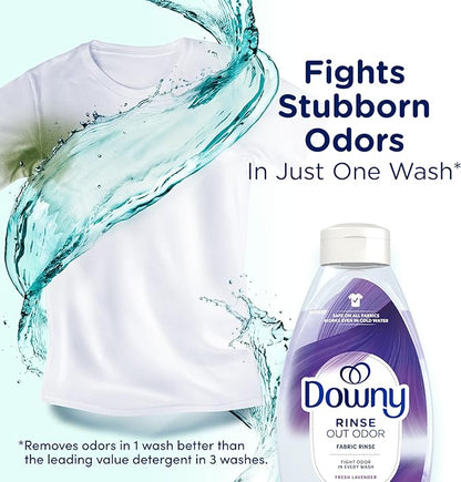 Downy RINSE & REFRESH Laundry Odor Remover and Fabric Softener, Fresh Lavender, 48 fl oz, Safe on ALL Fabrics, Gentle on Skin, HE Compatible