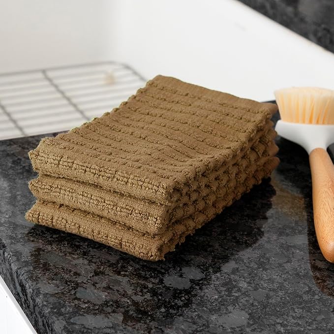 Ritz Royale Collection 100% Combed Terry Cotton, Highly Absorbent, Kitchen Dish Cloth Set, 13-3/4" x 12", 3-Pack, Solid, Mocha