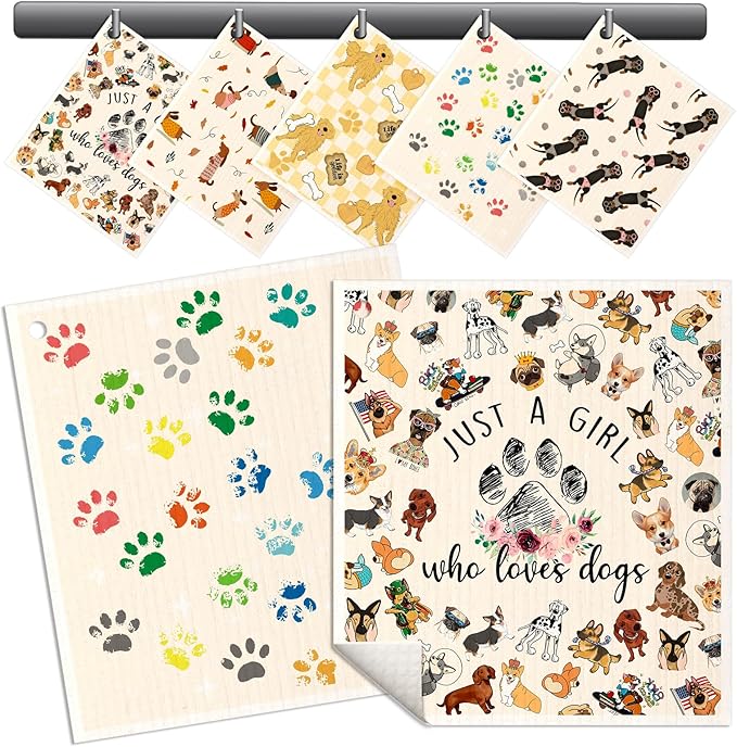 Swedish Dishcloths for Kitchen - 5 Pack Reusable Dish Cloths for Washing Dishes Absorbent Cute Funny Kitchen Towels Cleaning Sponge, Little Puppy