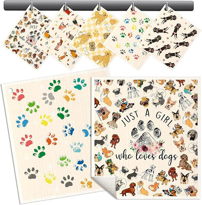 Swedish Dishcloths for Kitchen - 5 Pack Reusable Dish Cloths for Washing Dishes Absorbent Cute Funny Kitchen Towels Cleaning Sponge, Little Puppy