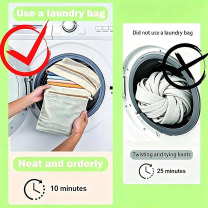 6-Pack Laundry Bags, Durable Cotton Mesh with Sturdy Zipper, Breathable Mesh Fabric, Ideal for Washing Underwear, Pants, Shoes, Socks and Delicate Garments