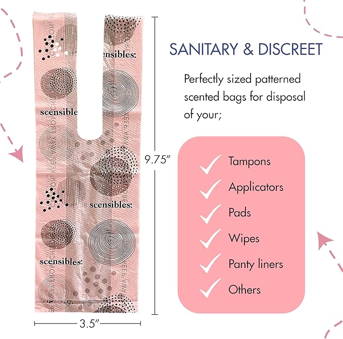 Scensibles Personal Care Disposal Bags (150 Count, Pack of 3) - for Tampons, Pads, Liners, Condoms & More - Discreet, Hygienic & Odor-Reducing Disposal Solution