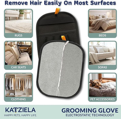 Katziela FurTidy Glove Pet Hair Remover Glove for Dogs & Cats, Reusable Electrostatic Grooming Mitt for Furniture, Clothing, Carpet & Car Seats – Washable & Eco-Friendly Deshedding Tool