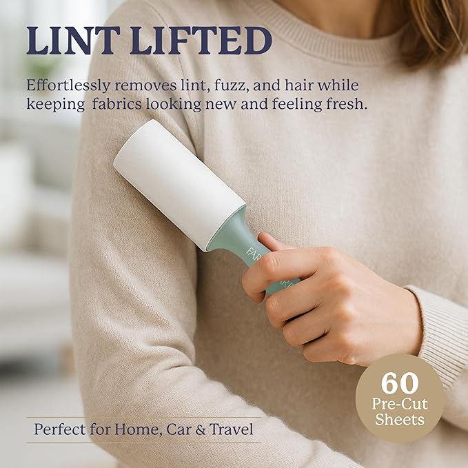 Farberware Fabric Shaver & Lint Remover Set–Battery Operated Sweater Shaver with Triple Blades and Extra Sticky Roller for Pet Hair, Fuzz & Pilling on Clothes, Upholstery & Bedding (Sage, Large)