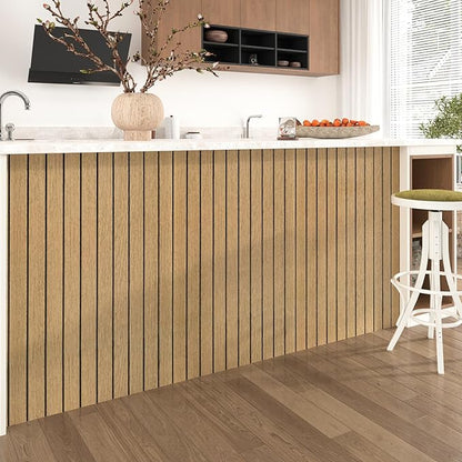 Wallercity Brown Wood Slat Wall Panels Peel and Stick 3D Slat Panel for Wall Decor Faux Self-Adhesive Soundproof Wooden Wallpaper for Livning Room Bedroom Waterproof Plank for Bathroom 11.7''x118''