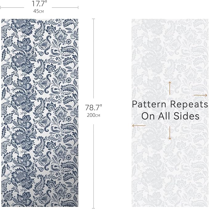 DKTIE Blue Bohemian Seamless Decorative Privacy Window Film Patterns Stain Glass Window Film for Glass, Anti-UV Anti-Glare Heat Blocking (S656, 17.7in X 78.7in)