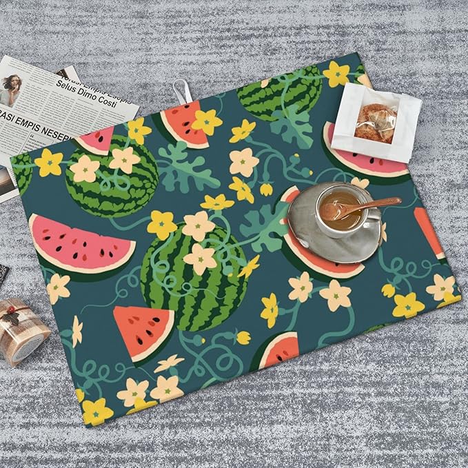 Large Dish Drying Mats For Kitchen Counter Microfiber Kitchen Drying Mat XL Draining Pad Absorbent Quick Drying Dish Mat 18x24 Inch - Watermelons