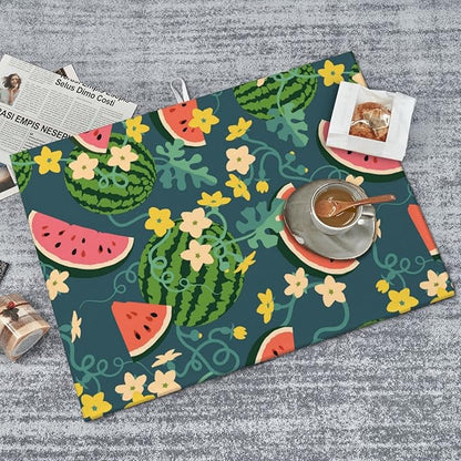 Large Dish Drying Mats For Kitchen Counter Microfiber Kitchen Drying Mat XL Draining Pad Absorbent Quick Drying Dish Mat 18x24 Inch - Watermelons