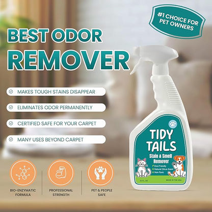 Pet Stain & Odor Remover – Enzyme Cleaner for Carpet, Rugs & Furniture – Eliminates Dog & Cat Pee Odors – 32oz Citrus Spray – Safe for Pets & Kids, Made in USA